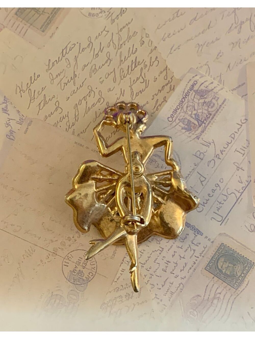 Vintage Ballerina Rhinestone Figural Brooch Pin - Picture 2 of 3